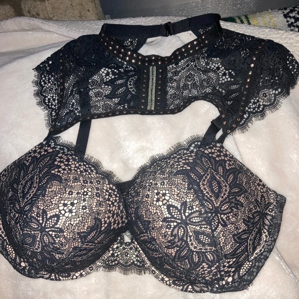 Victoria’s Secret high-neck push-up bra 38DD gold and diamond studded never worn